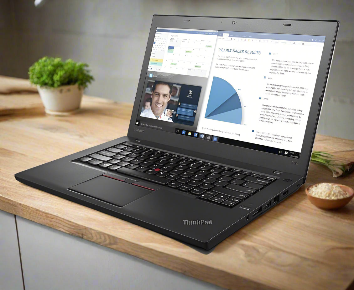 Laptop with ThinkPad branding on a white background